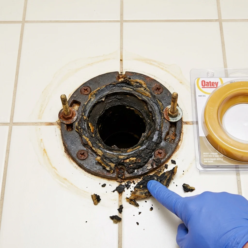 Failed wax ring showing water seepage at the base of a toilet in a Wellford, SC home