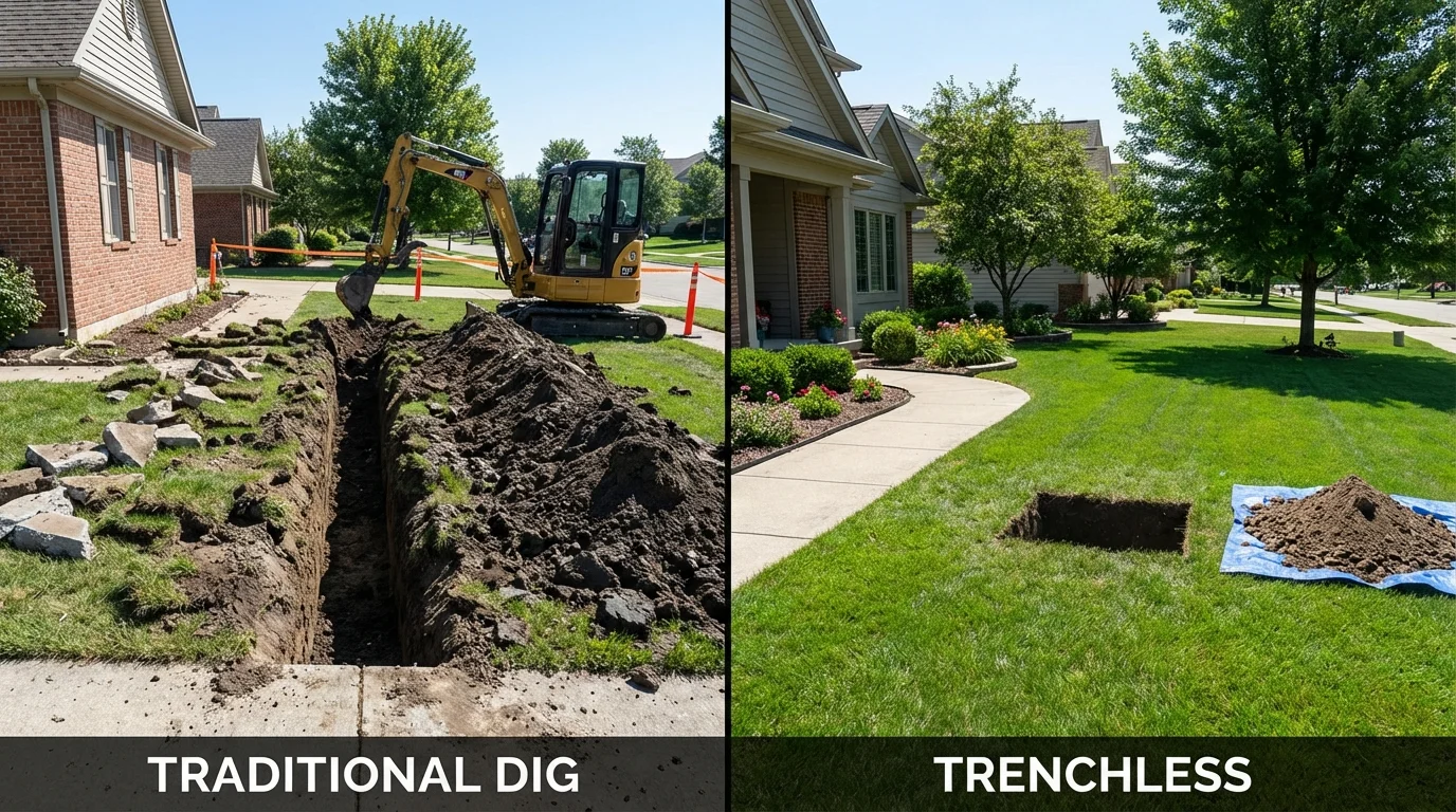 Trenchless sewer repair with minimal yard damage versus traditional excavation in Wellford, SC